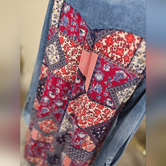 Super Cute Boho Western Denim Shirt dress by Lola P. Sz L - Picture 4 of 13